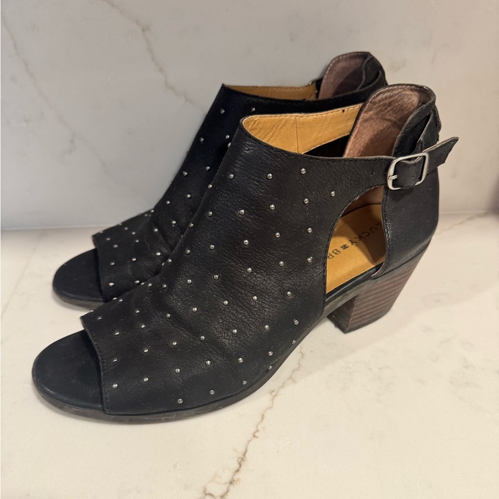 Lucky Brand Bankks Black Studded Peep-Toe Ankle Boots 9.5